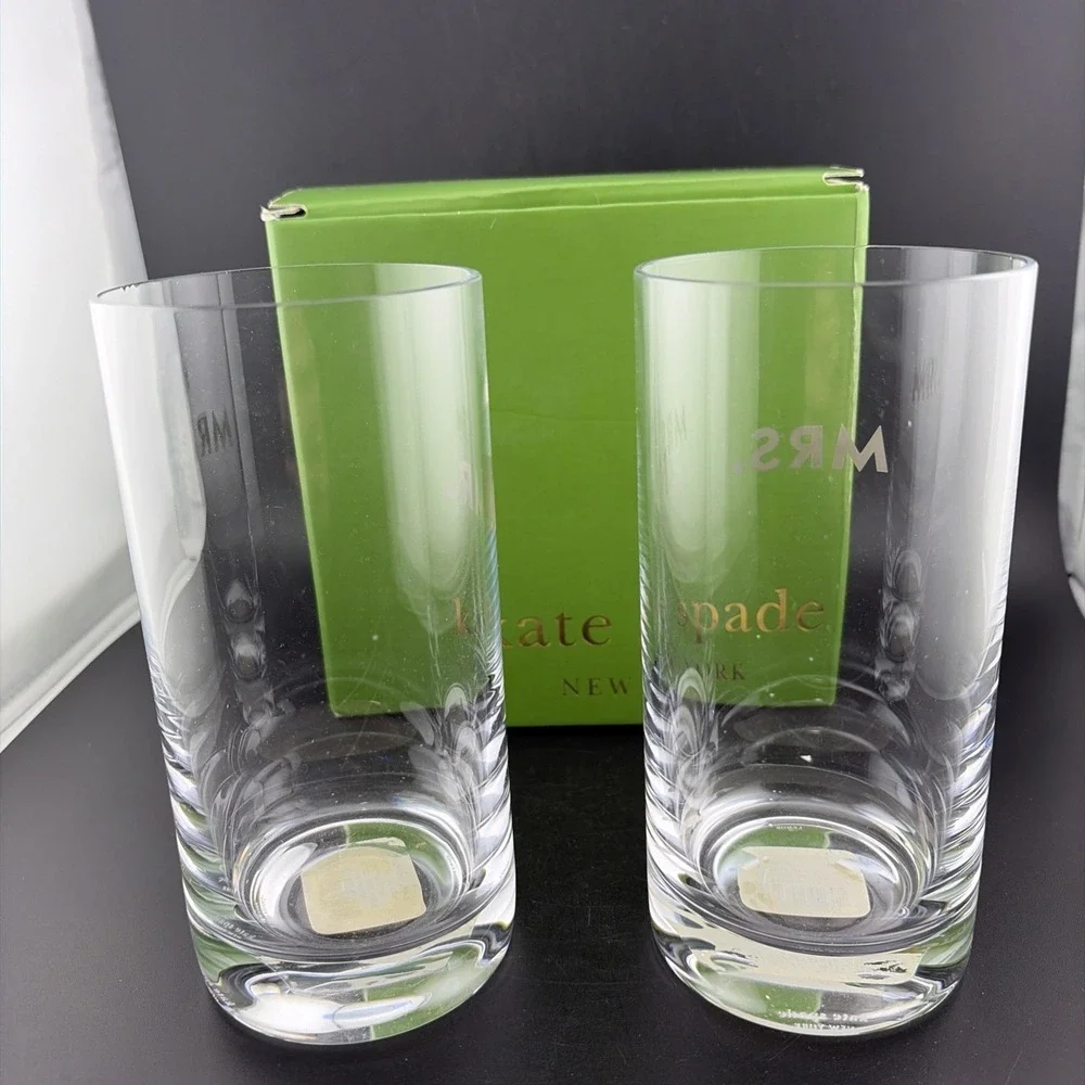 NIB KATE SPADE NEW YORK SET LENOX HERS & HERS TWO OF A KIND HIGHBALL GLASSES NEW